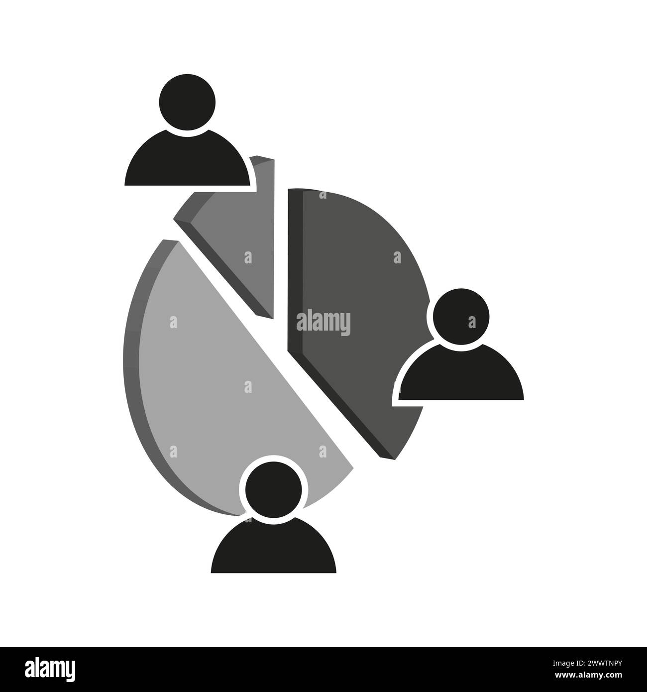 Demographic pie chart with user icons. Population segment representation. Market share visualization. Vector illustration. EPS 10. Stock Vector