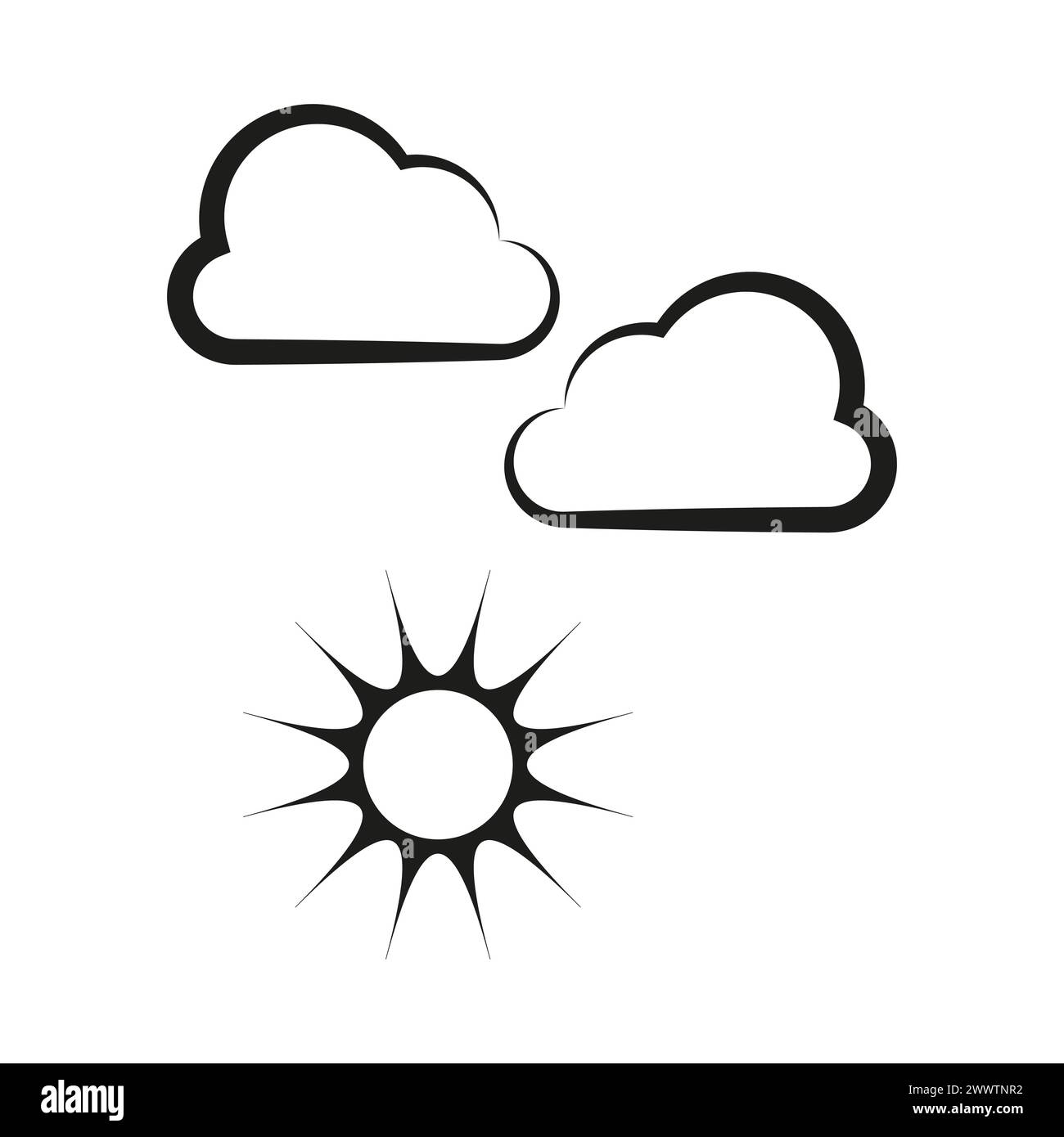 Weather icons set with clouds and sun. Meteorological symbols collection. Vector illustration. EPS 10. Stock Vector