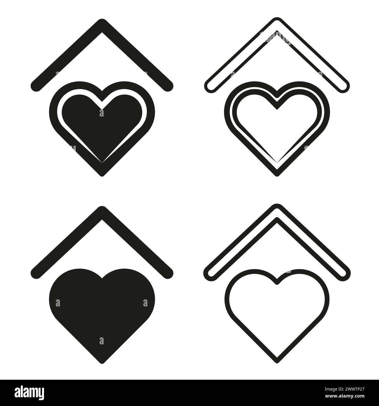 Collection of house with heart icons. Home love concept symbols. Real
