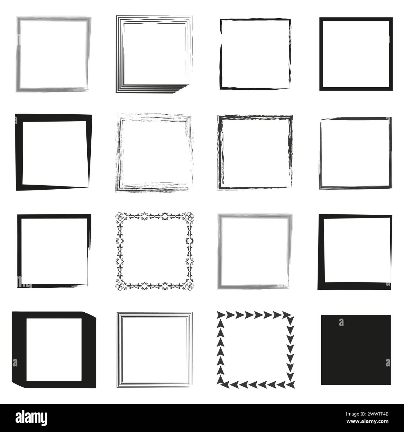 Collection of decorative frames. Variety of border designs. Assorted simple edges. Geometric line art. Vector illustration. EPS 10. Stock Vector