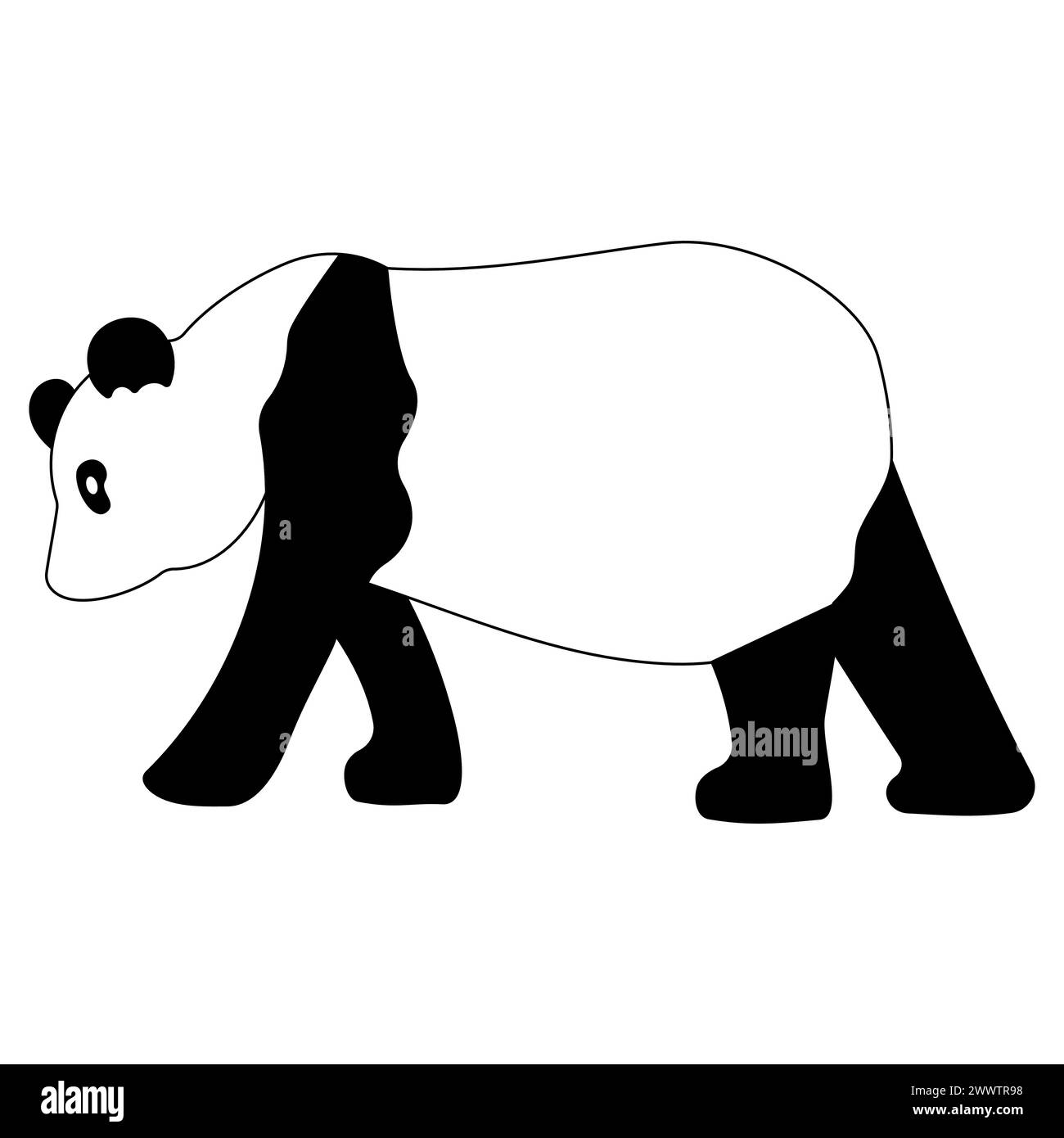 Panda black and white. Chinese animal icon. Asian bear. Cute symbol. Hand drawn vector illustration. Mammal Element. Stock Vector