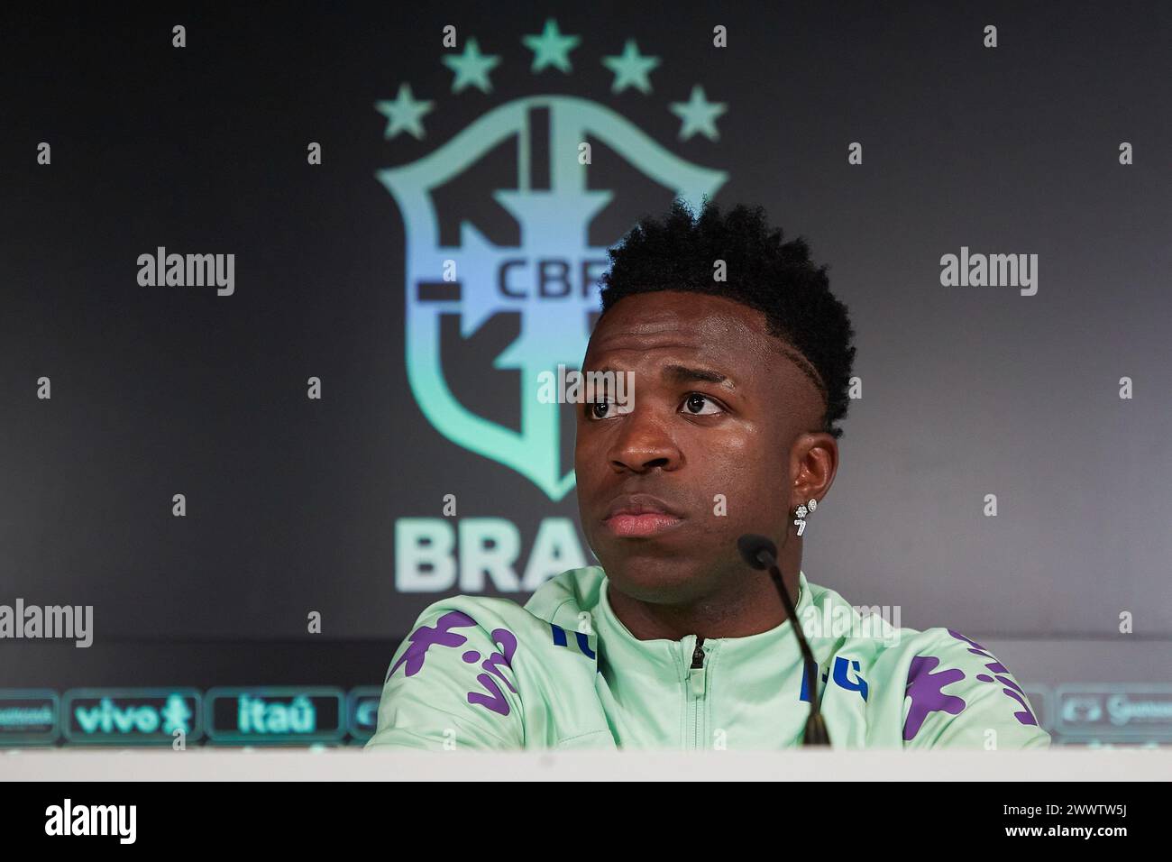 Madrid, Spain. 25th Mar, 2024. Vinicius Junior of Brazil attends a press conference on the eve of the international friendly match between Spain and Brazil at Ciudad Real Madrid. Credit: SOPA Images Limited/Alamy Live News Stock Photo
