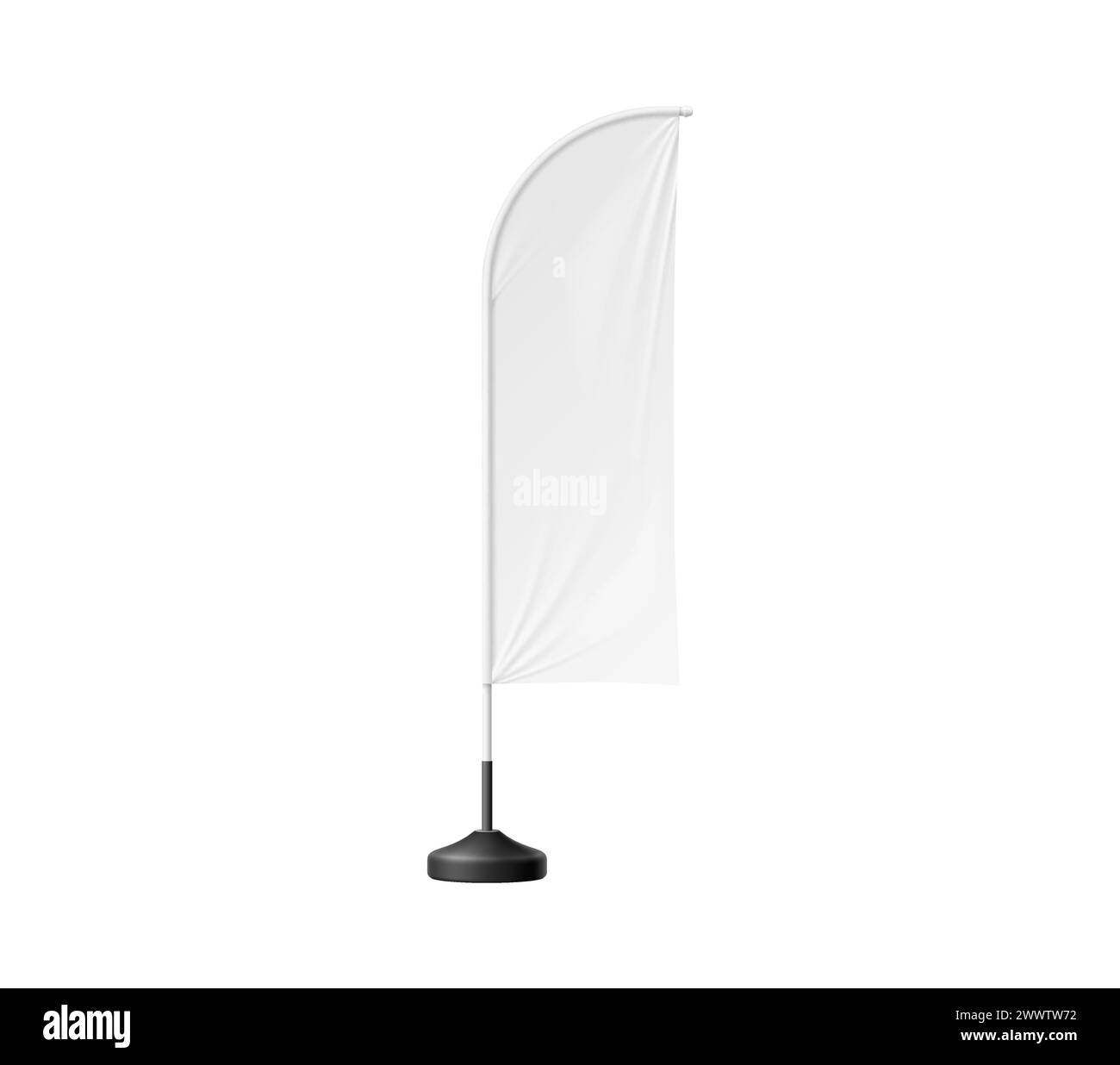 Realistic beach flag, white banner stand mockup. Isolated 3d vector ...