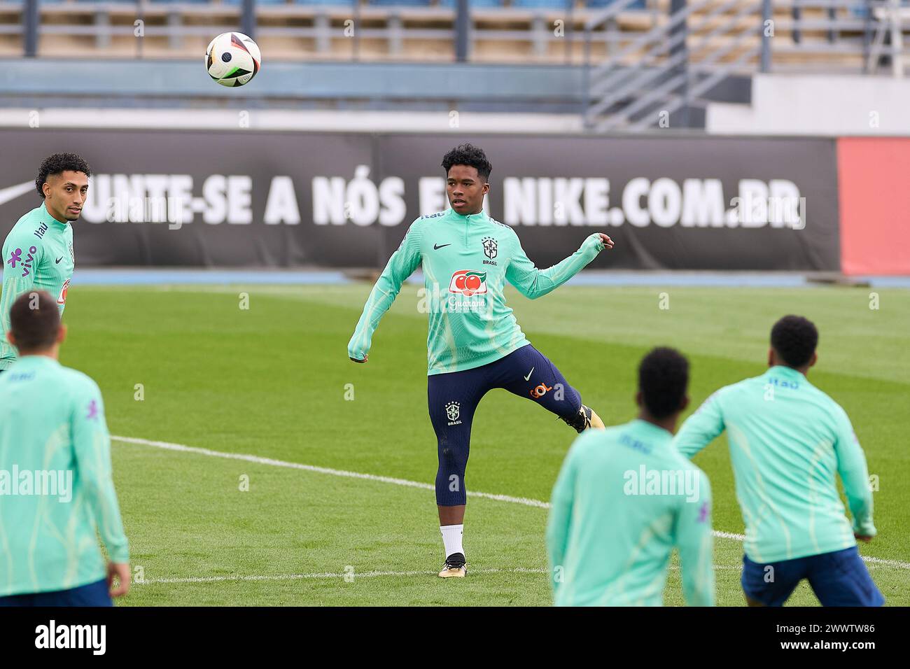 Madrid, Spain. 25th Mar, 2024. Endrick Felipe Moreira de Sousa, known as Endrick of Brazil seen in action during the Brazilian National Football Team training on the eve of the international friendly match between Spain and Brazil at Alfredo Di Stefano Stadium. Credit: SOPA Images Limited/Alamy Live News Stock Photo