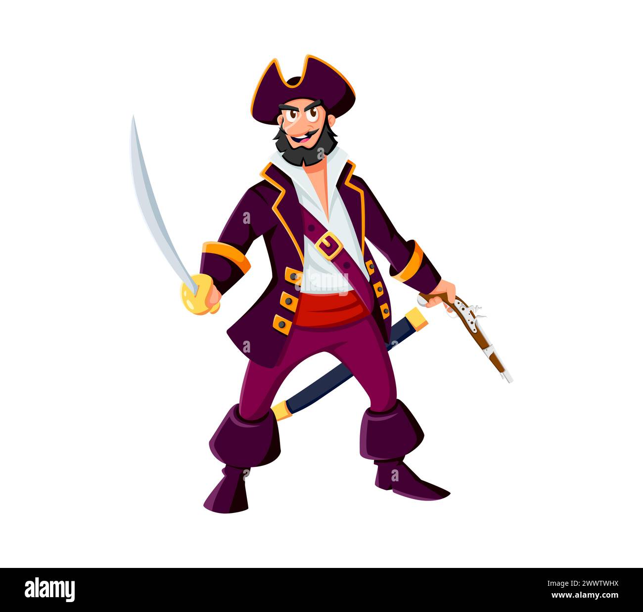 Cartoon pirate and corsair boatswain character. Isolated vector ...