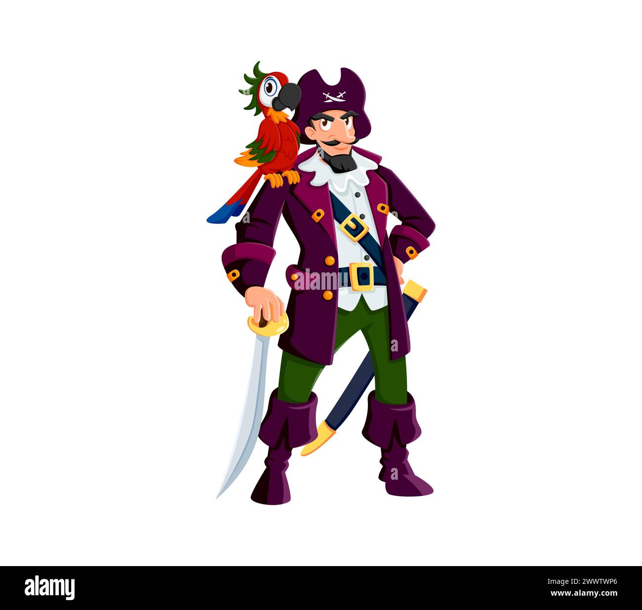 Cartoon Pirate Captain Character With Parrot Isolated Vector Charismatic Sea Corsair Or 3974