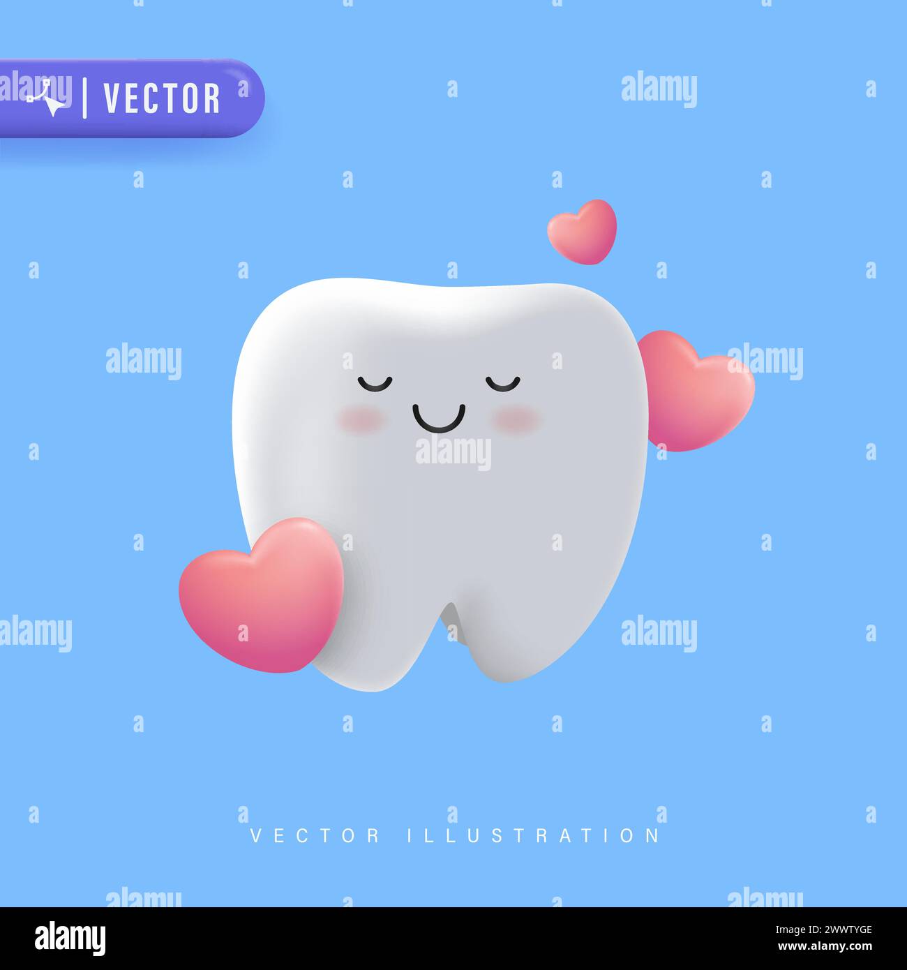 Happy White Healthy Tooth Smiling Vector Illustration. Cartoon Smiley Tooth suitable for Children Dental Clinic. Tooth Character for Kids. Cute Dentis Stock Vector