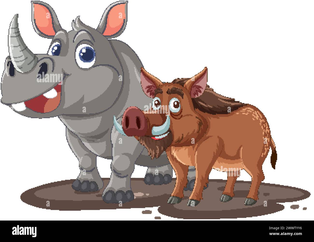 Cartoon rhinoceros and wild boar standing together Stock Vector Image ...