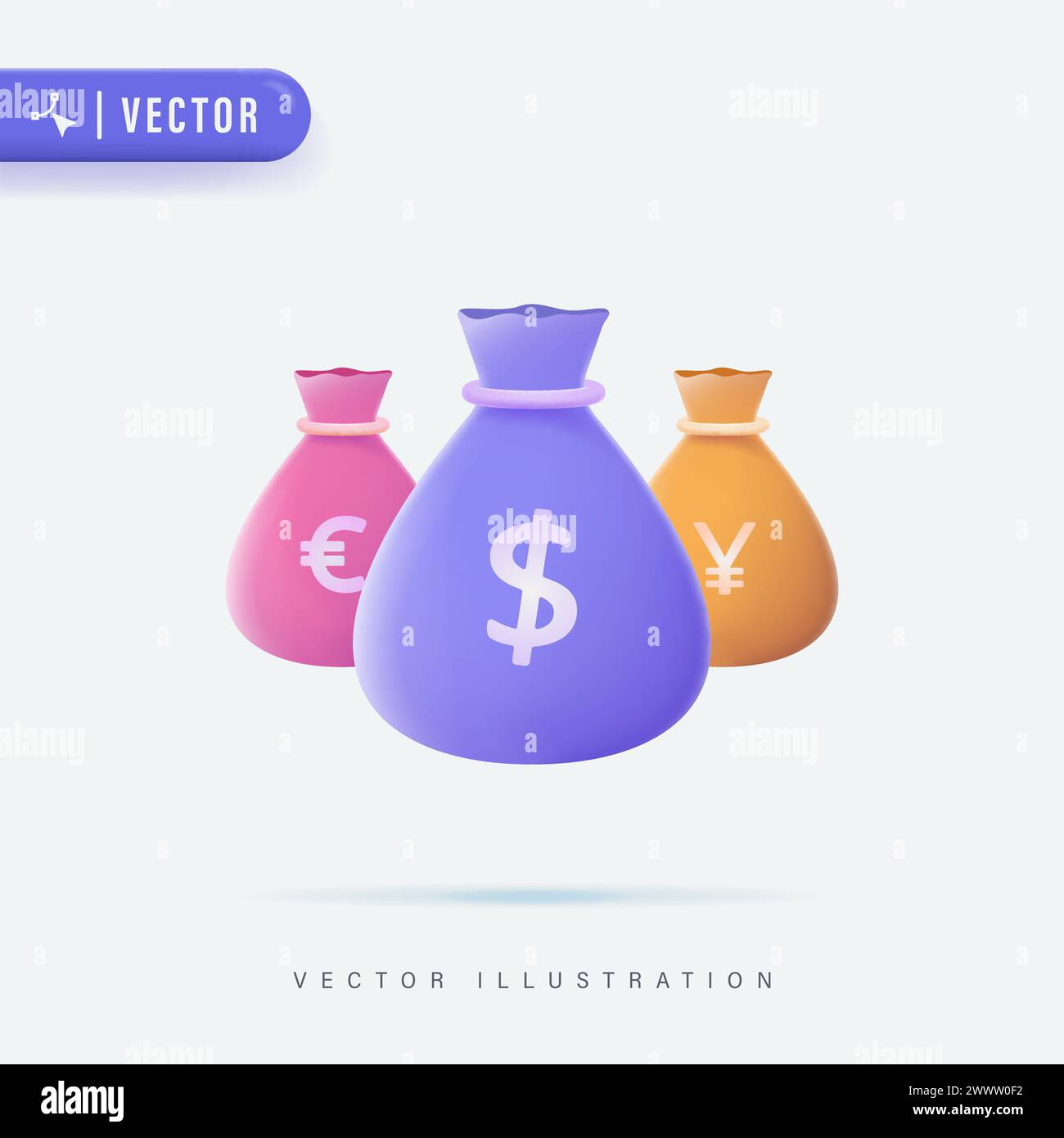 3d Realistic Colorful Money Bag with Dollar Sign Vector Illustration, Money Bag Vector Icon, Logo and Symbol Stock Vector