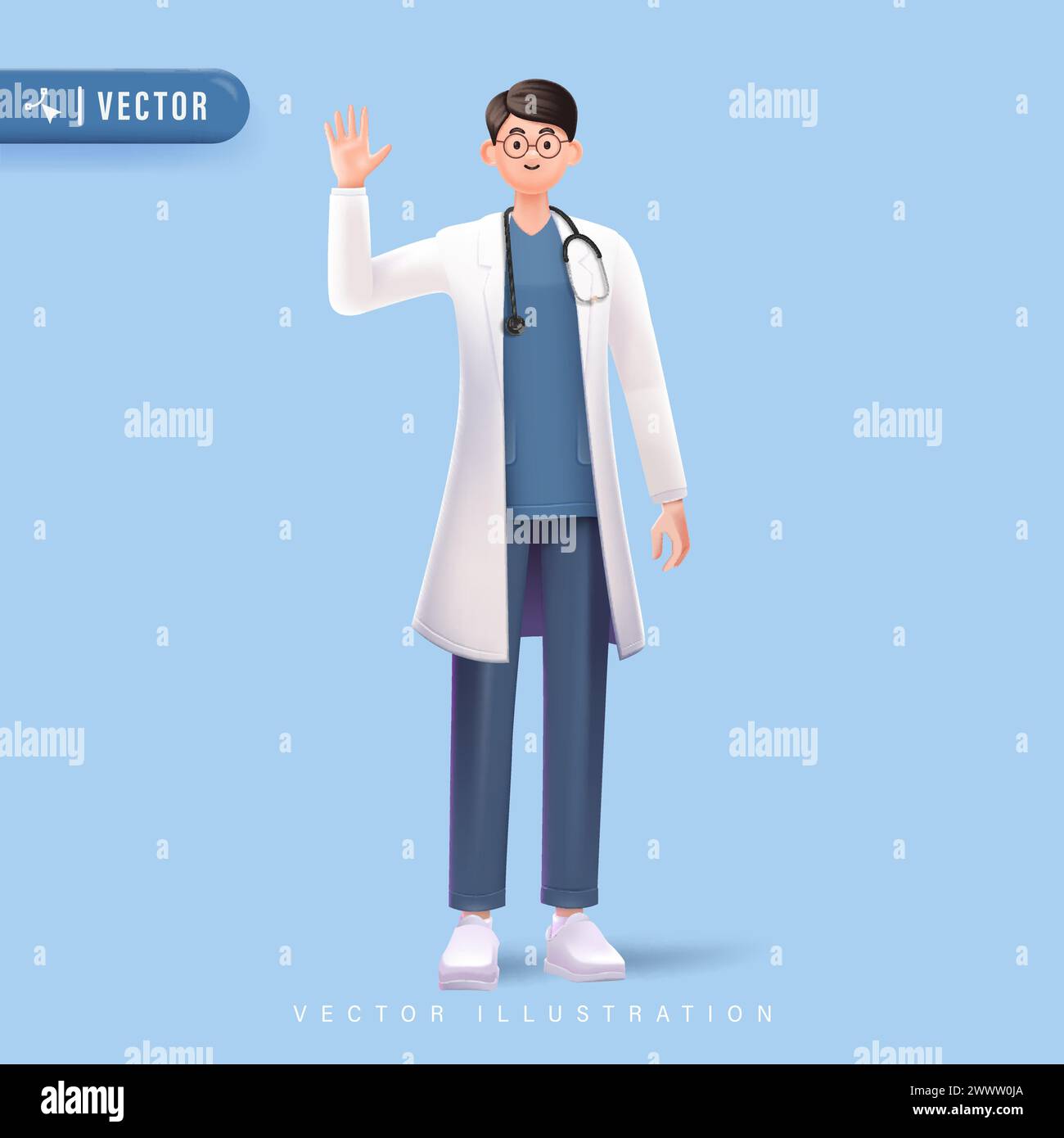 3d Vector cartoon doctor character illustration Stock Vector