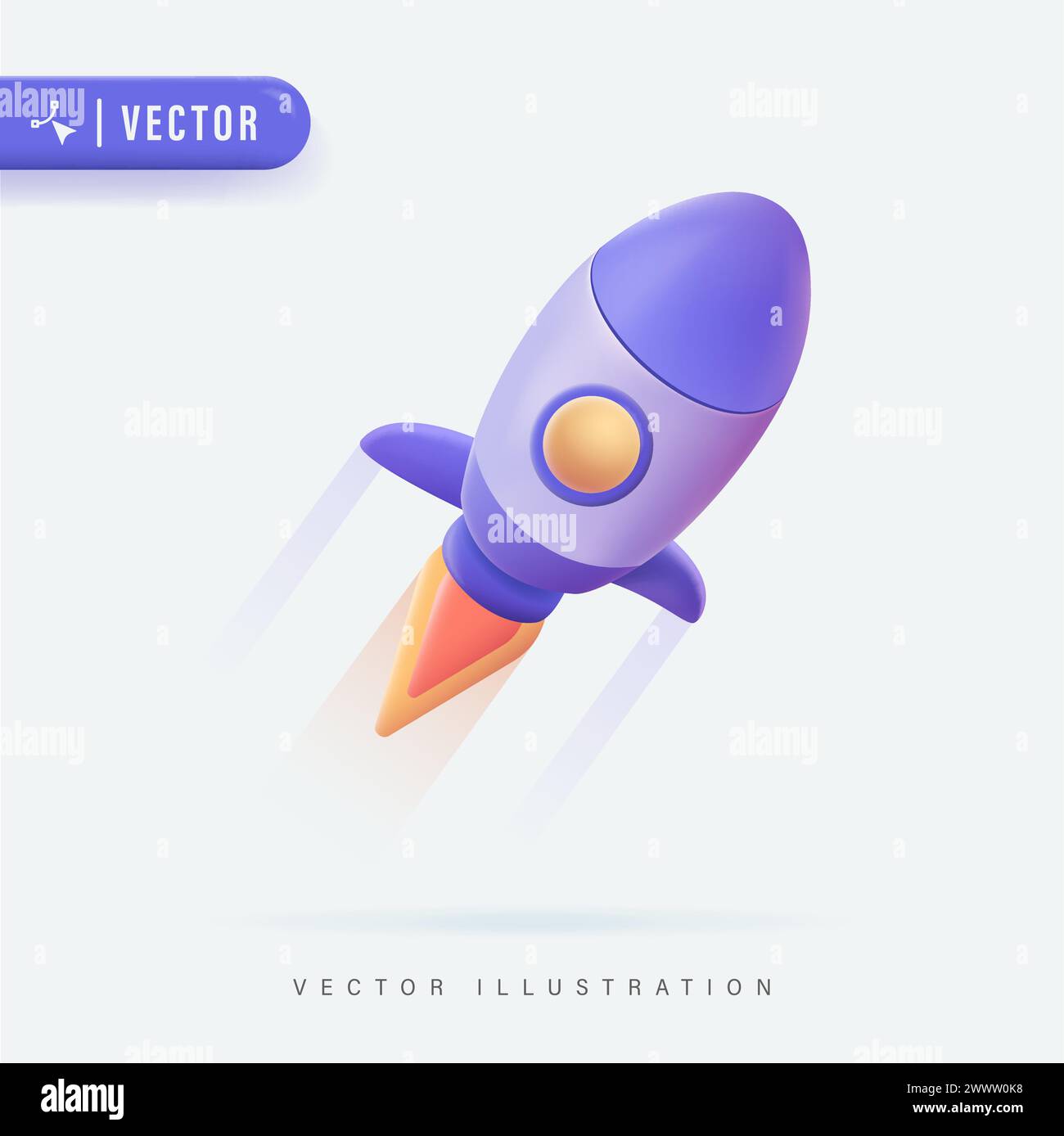 Flying space rocket 3d Realistic. Spaceship launch. Rocket 3d icon, logo or symbol. Logo ship. Vector illustration. Rocket flying over cloud,Rocket la Stock Vector