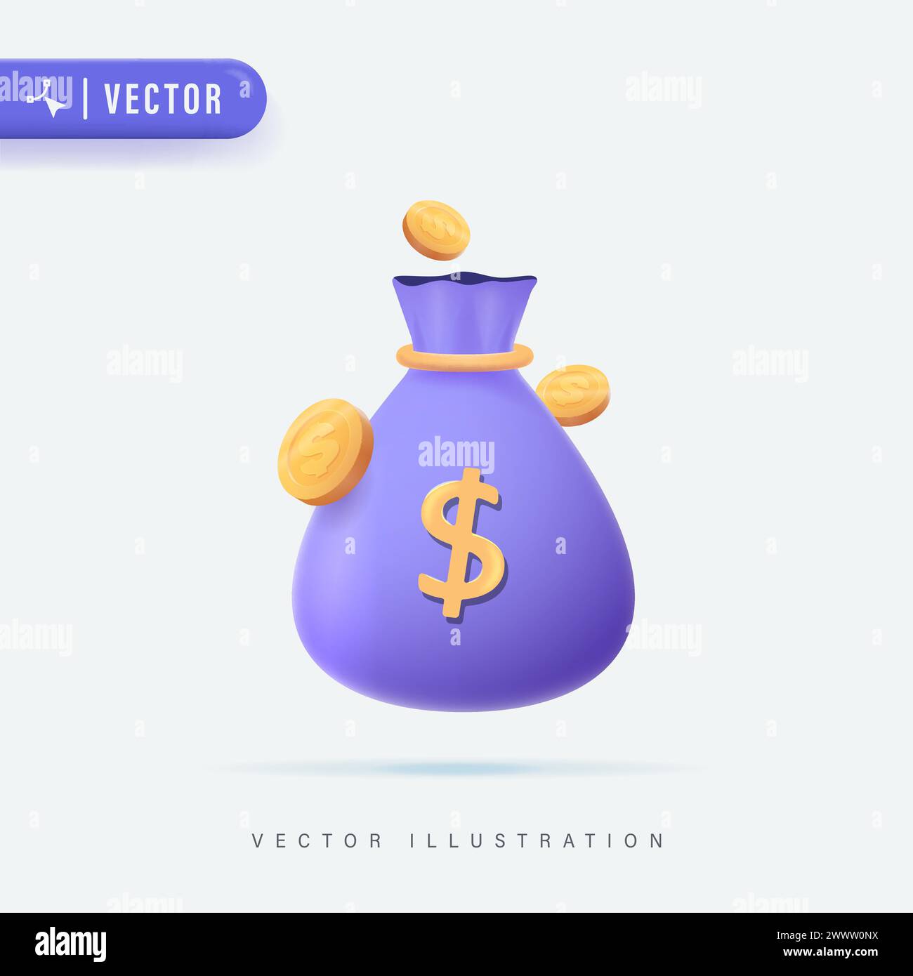 3d Realistic Money Bag with Dollar Sign Vector Illustration, Money Bag Vector Icon, Logo and Symbol Stock Vector