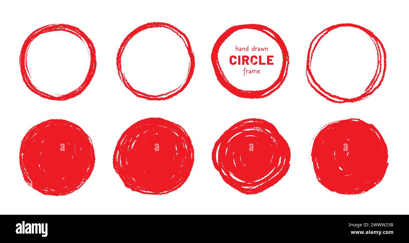 Round brush stroke red stamp vector frame. Hand drawn rough scribble