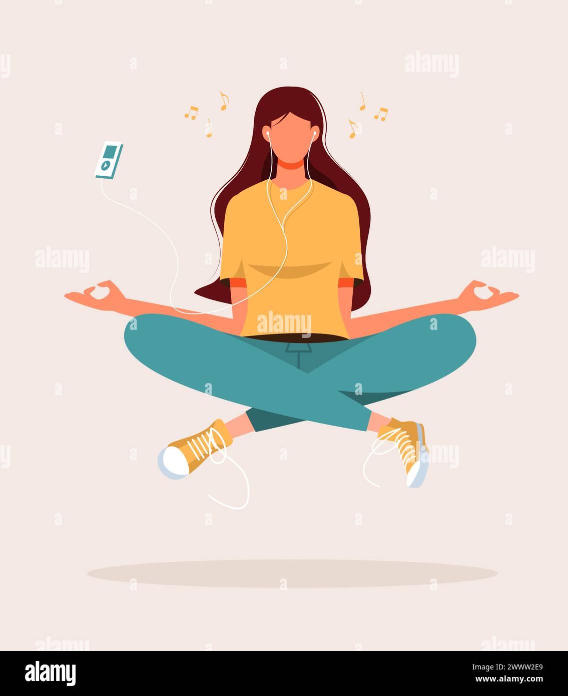 Concept illustration of Young Woman for yoga, meditation, relax, recreation, healthy lifestyle. Vector illustration in flat cartoon style Stock Vector