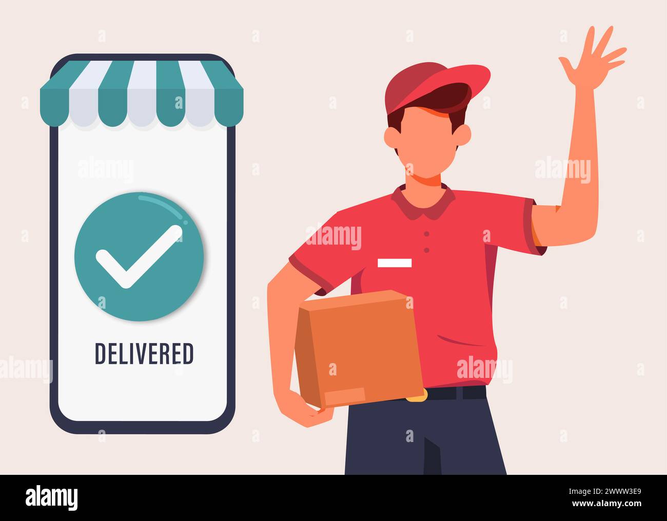 Courier Holding Package and Deliver to the Buyer Vector Illustration ...