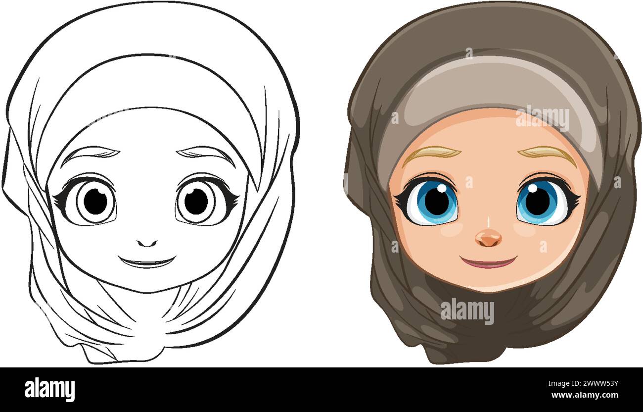 Two styles of a girl wearing a hijab Stock Vector