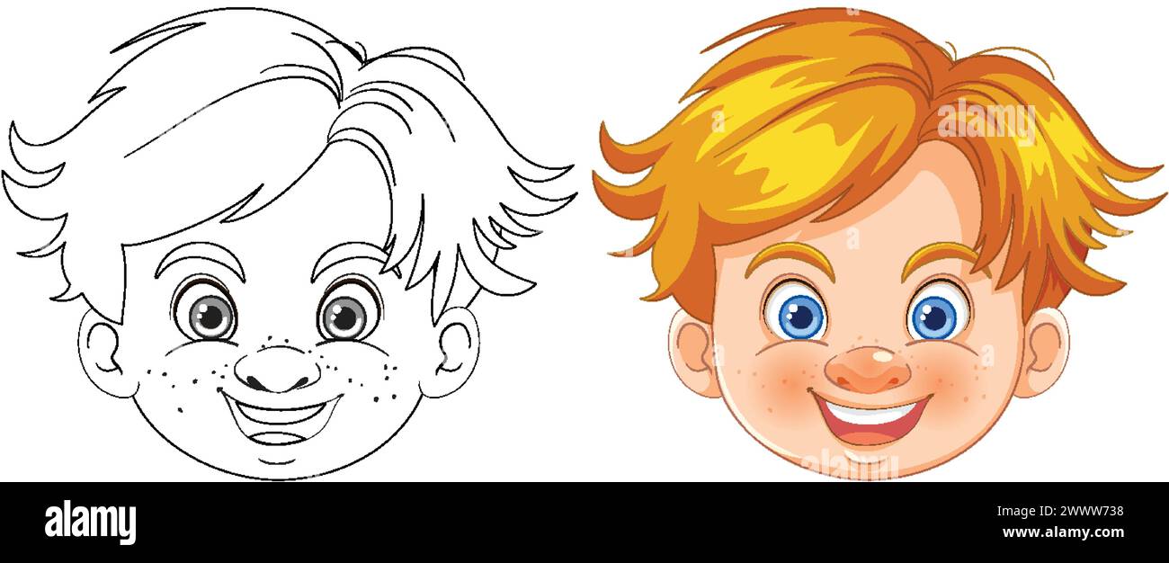 Vector illustration of a happy young boy's face Stock Vector Image ...