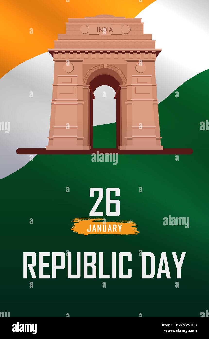 India Republic Day Poster with India Gate Vector Illustration Stock Vector
