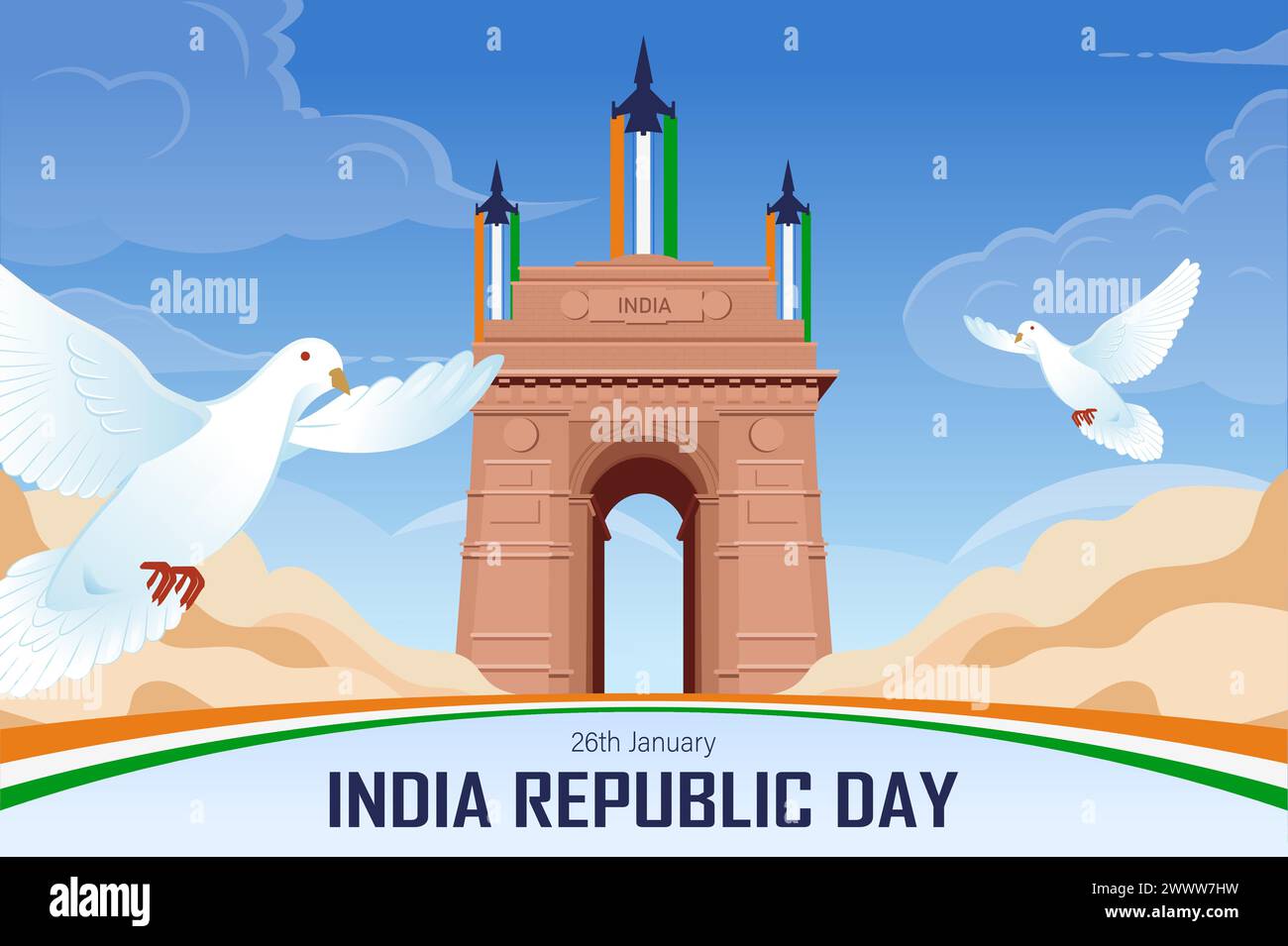 India Republic Day Poster with India Gate Vector Illustration. Stock Vector