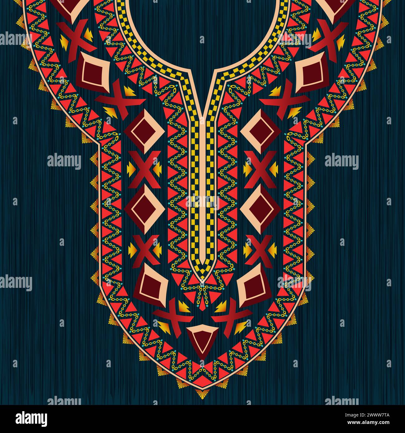 Neck design with vibrant intricate tribal patterns for embroidery clothes. Stock Vector