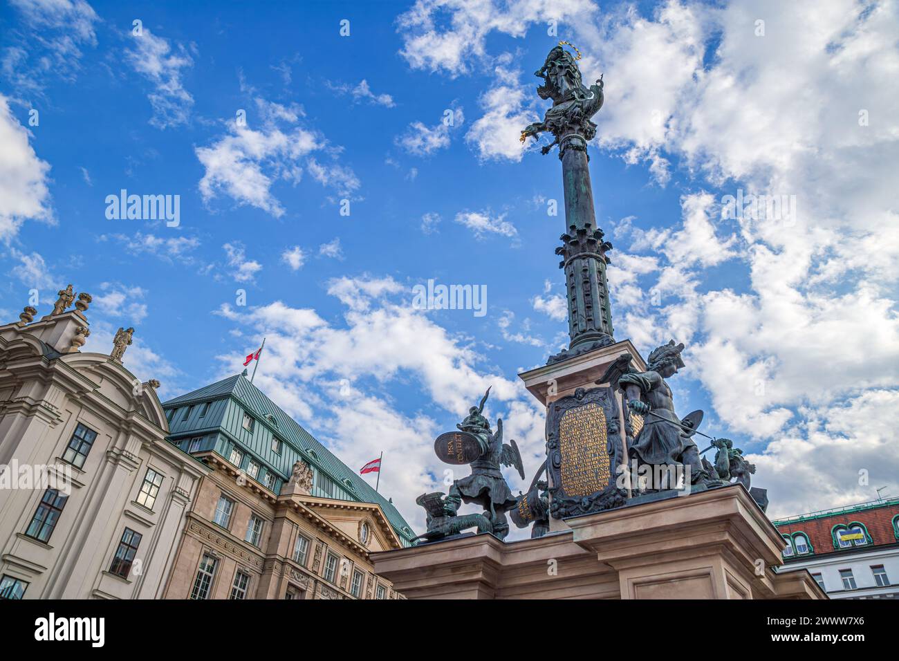 The Marian Column (Mariensäule) Am Hof in Vienna, Austria, a statue dedicated to Mary.It is a bronze copy of the column donated by Emperor Ferdinand I Stock Photo