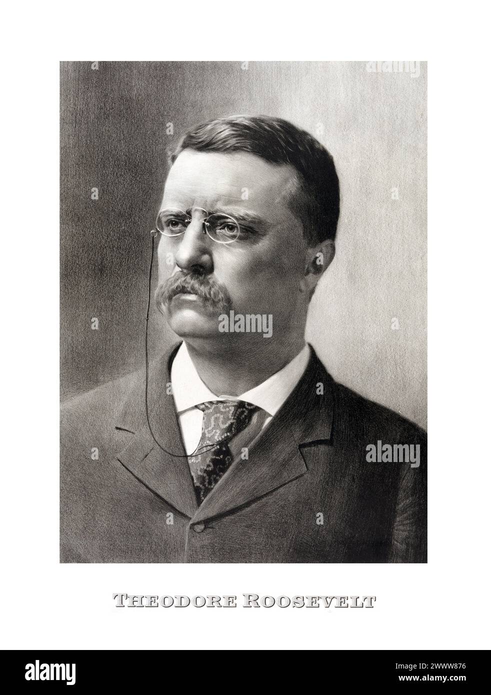 Theodore Roosevelt in 1900 - Litograph from a photograph taken by George Prince Stock Photo