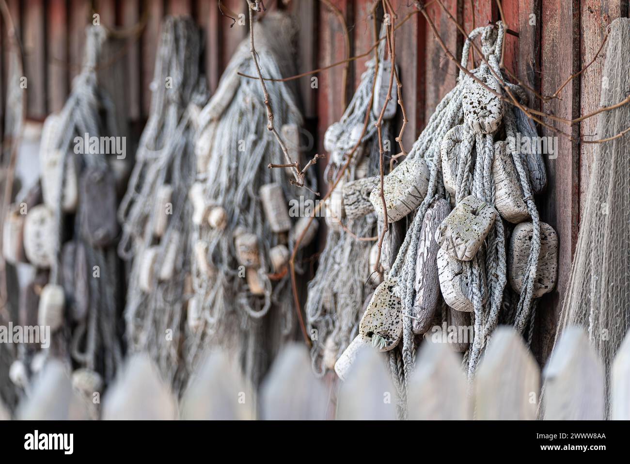 Old fishing nets hanging wooden hi-res stock photography and images - Alamy