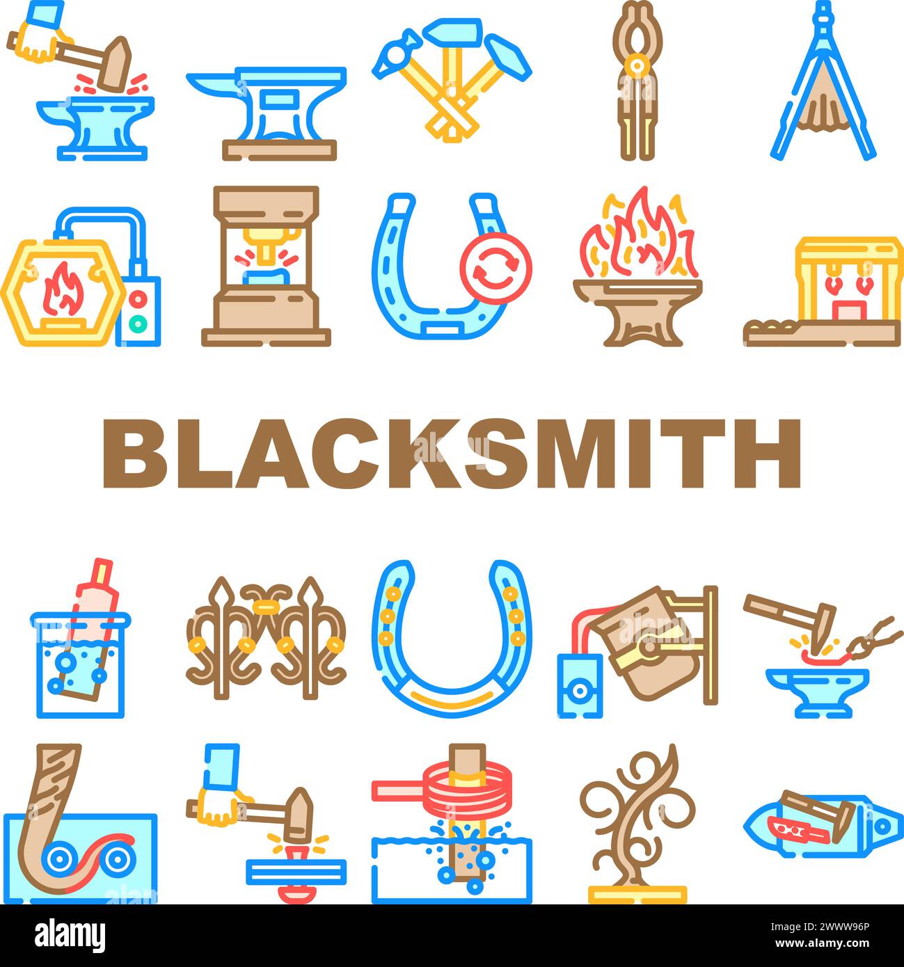blacksmith forge anvil work icons set vector Stock Vector Image & Art ...