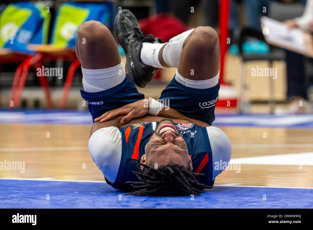 LEIDEN, NETHERLANDS - MARCH 23: Osunbowale Osunniyi of Hubo Limburg United during the BNXT League Elite Gold match between Zorg en Zekerheid Leiden an Stock Photo