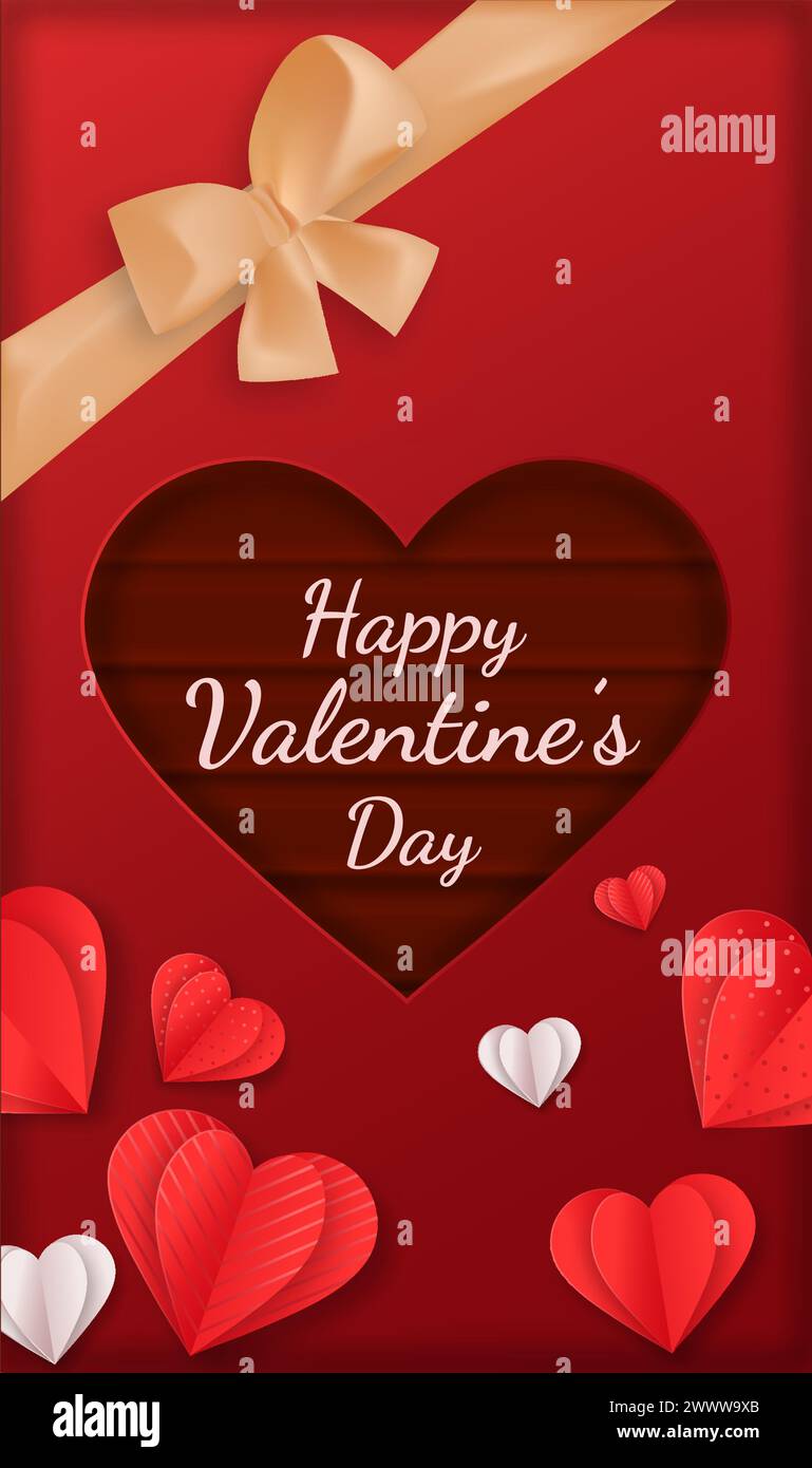 Valentine's Day Poster Design with Red Heart and Gift Box Vector ...