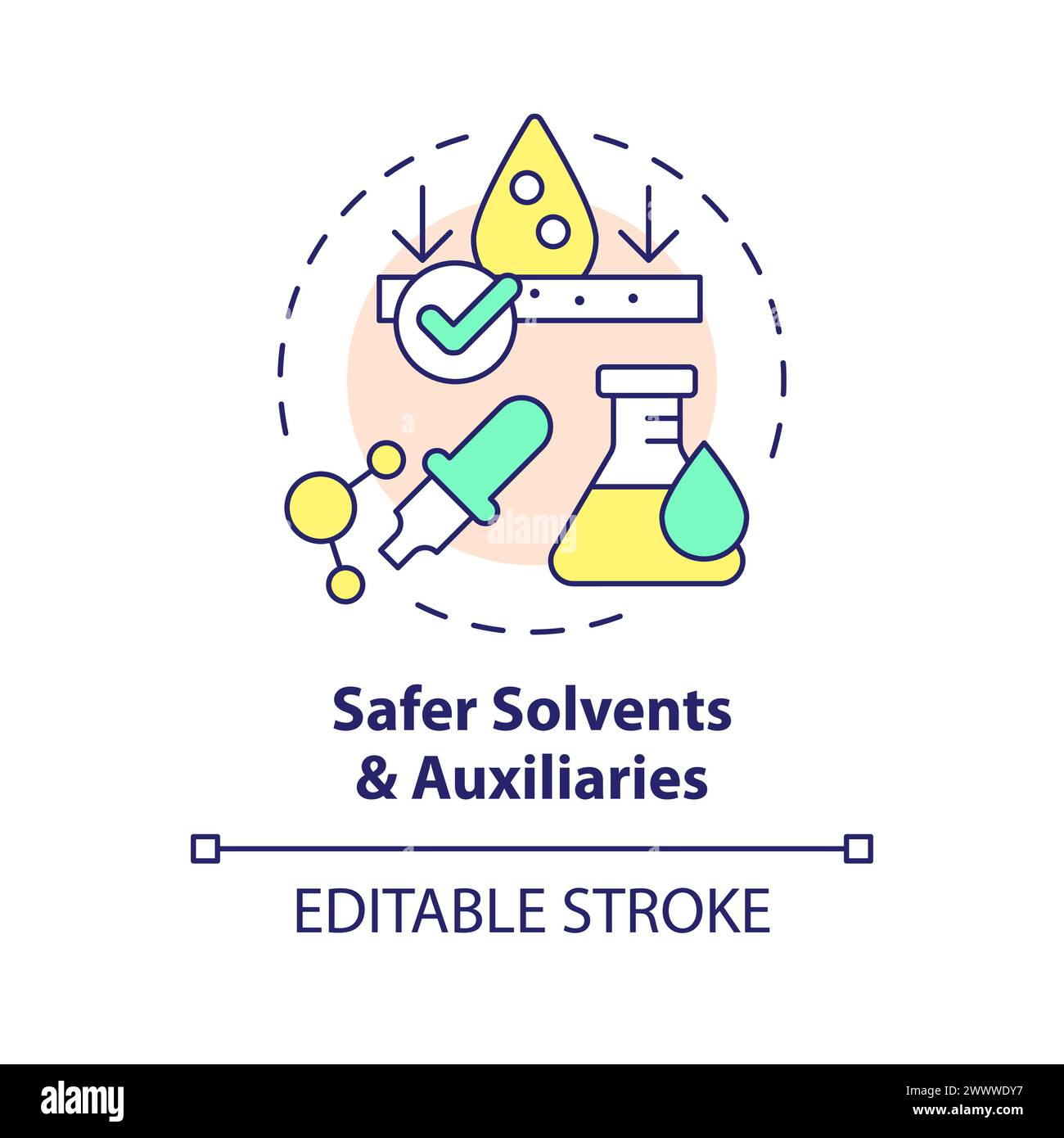 Safer solvents and auxiliaries multi color concept icon Stock Vector
