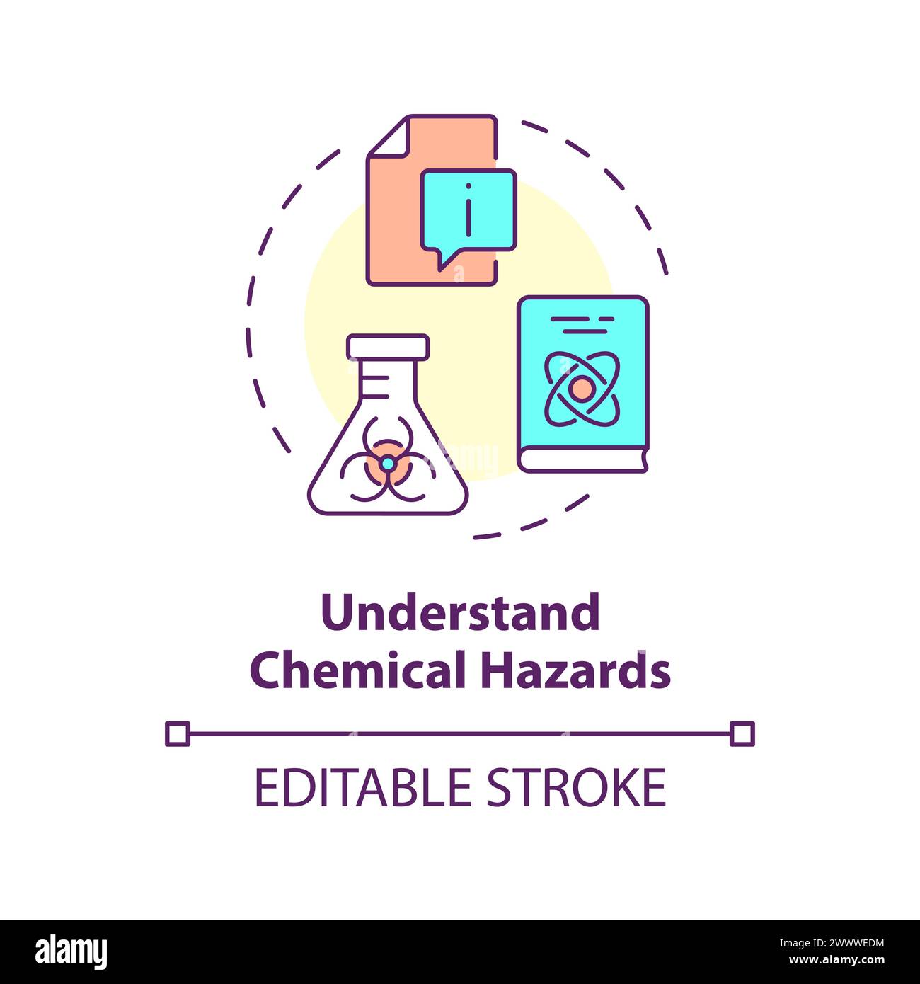 Understand chemical hazards multi color concept icon Stock Vector