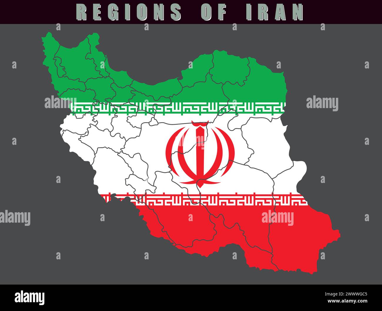 Provinces map of Asian country of Iran. Country shape outlined and