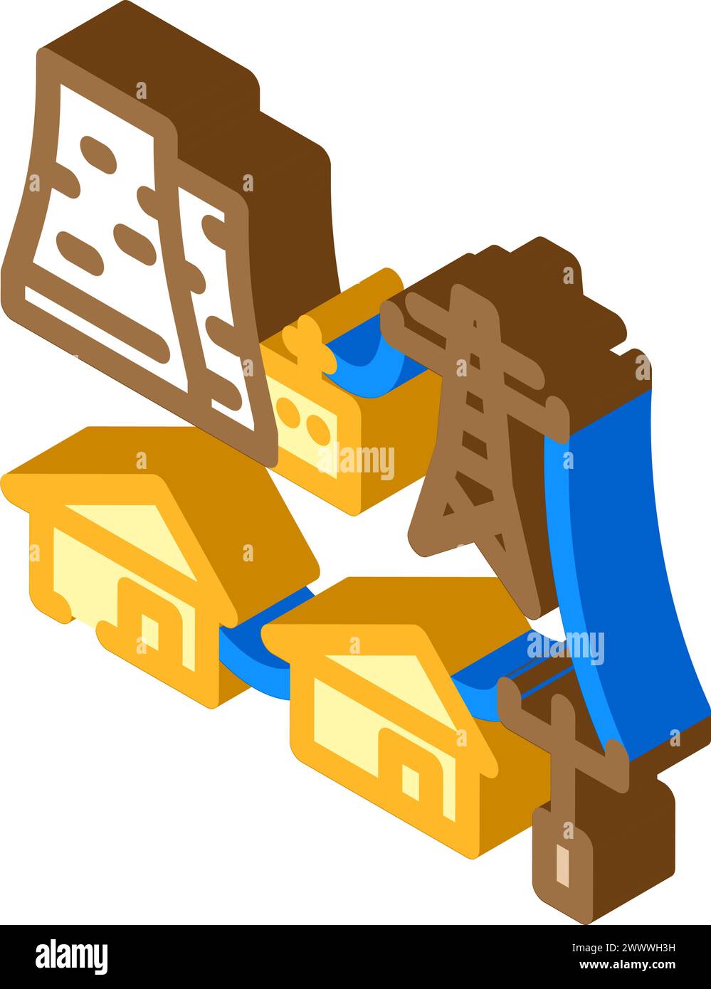 power grid nuclear energy isometric icon vector illustration Stock ...