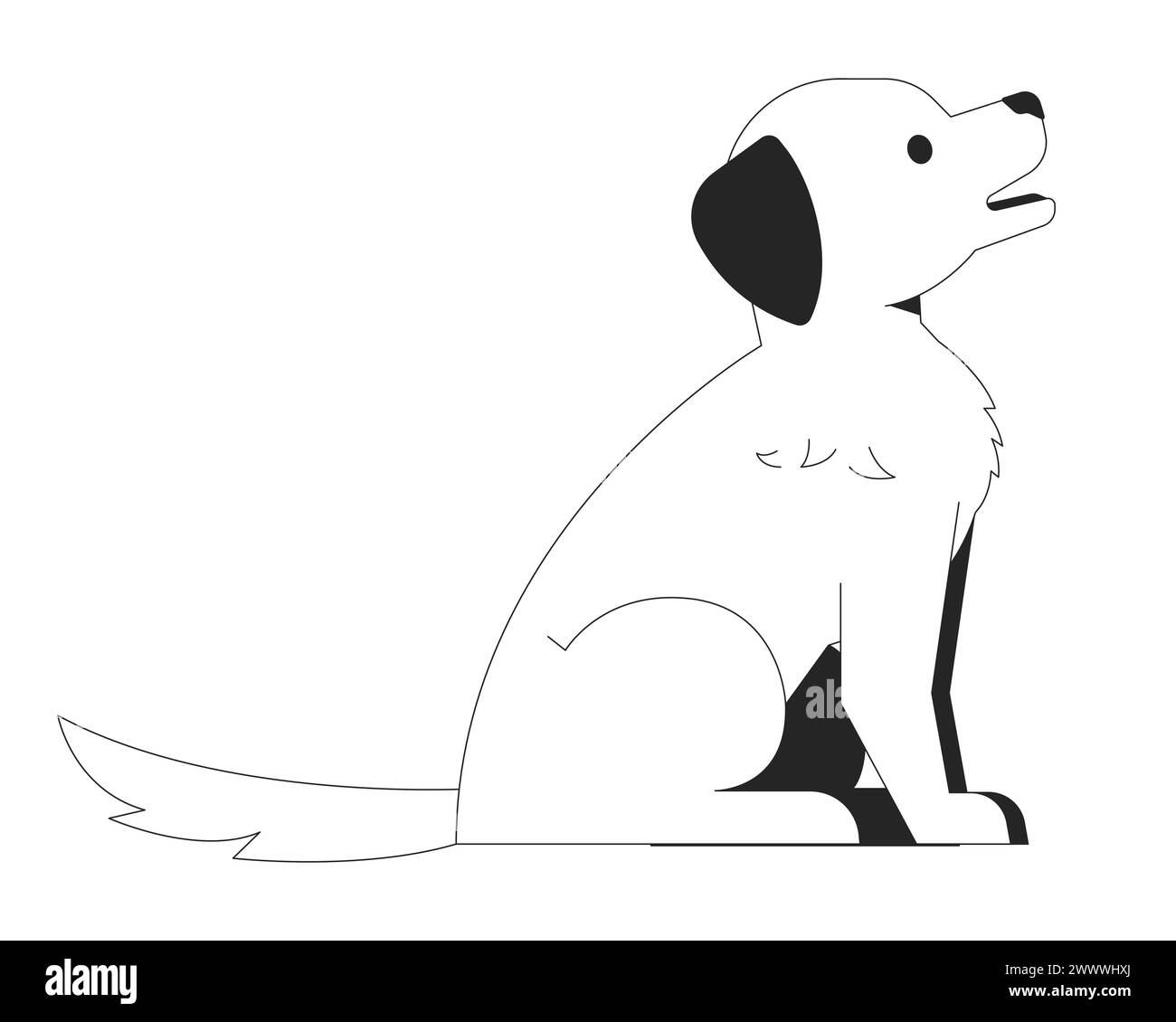 Friendly dog sitting black and white 2D line cartoon character Stock ...