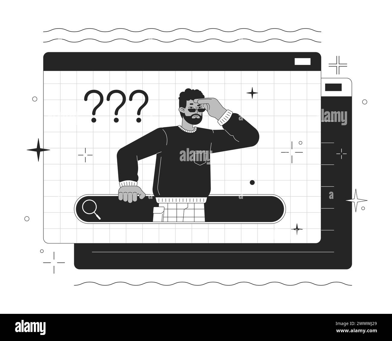 Web search issues 2D linear illustration concept Stock Vector