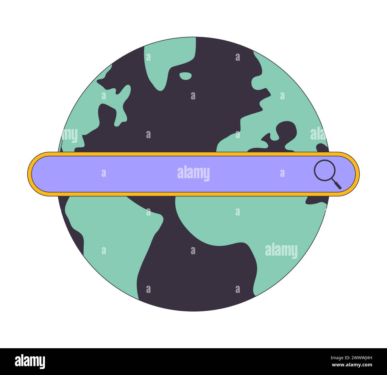 Search bar on globe 2D linear cartoon object Stock Vector