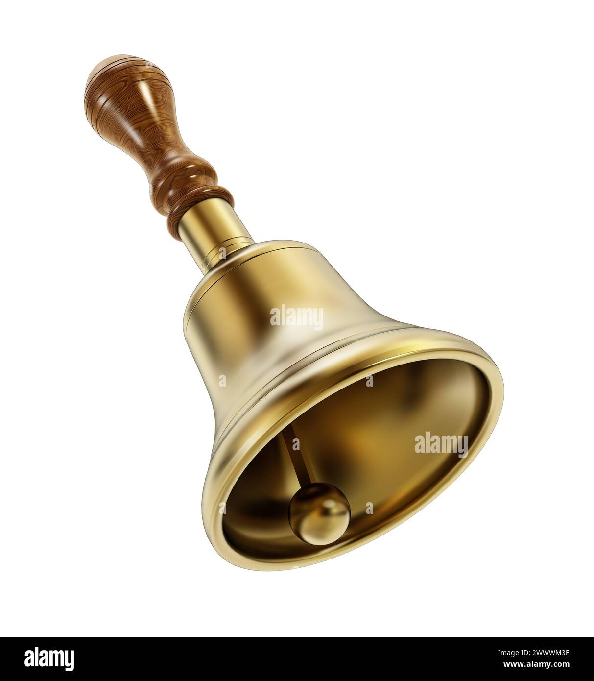 Brass hand bell isolated on white background. 3D illustration Stock