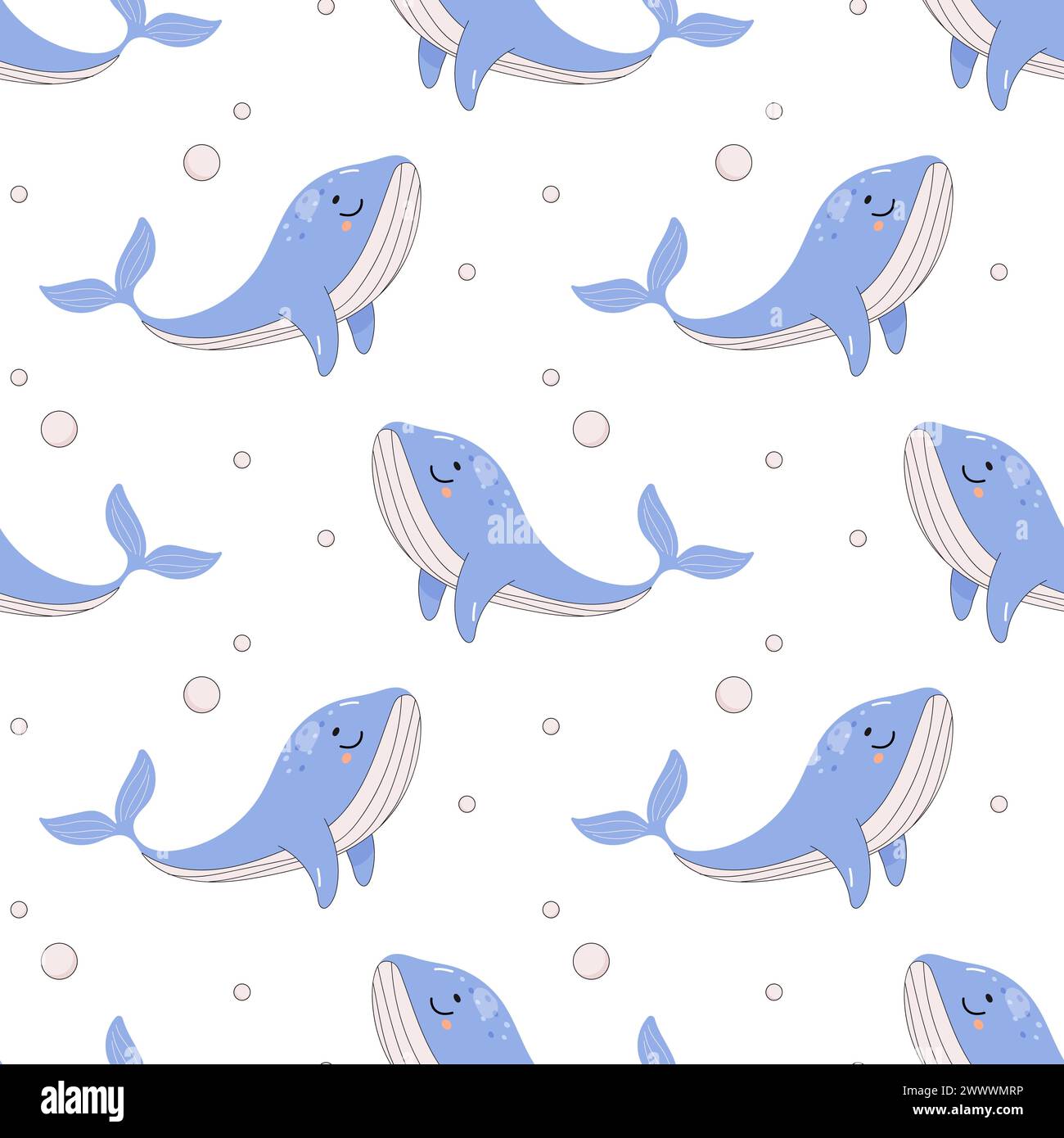 Summer seamless pattern, sea world, whale, child vector. Stock Vector