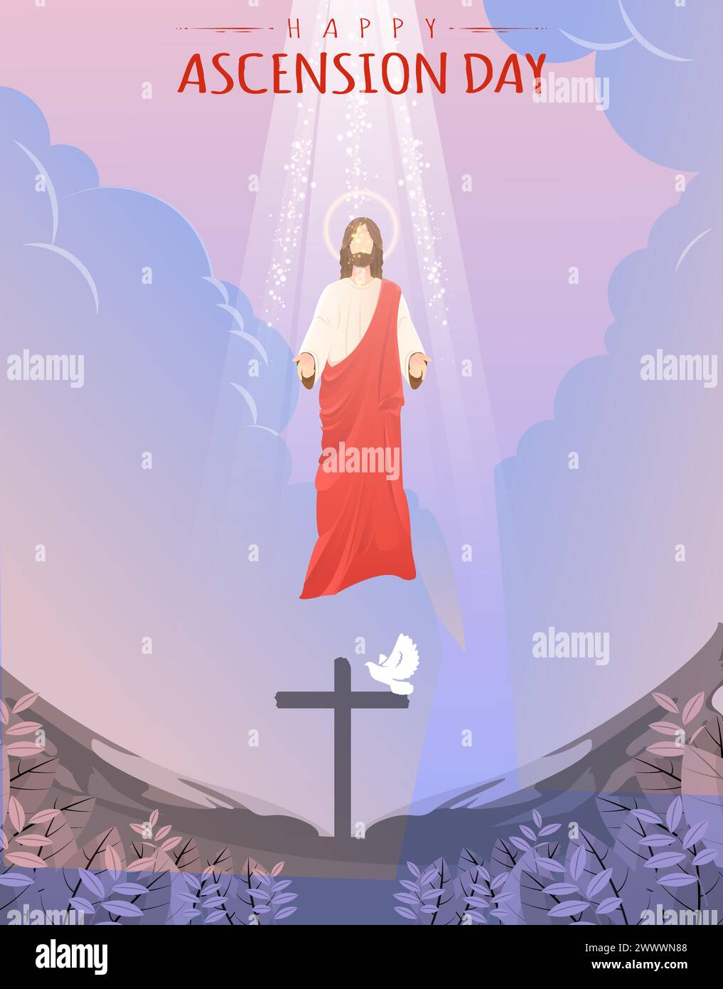 Happy Ascension Day Design with Jesus Christ in Heaven Vector ...