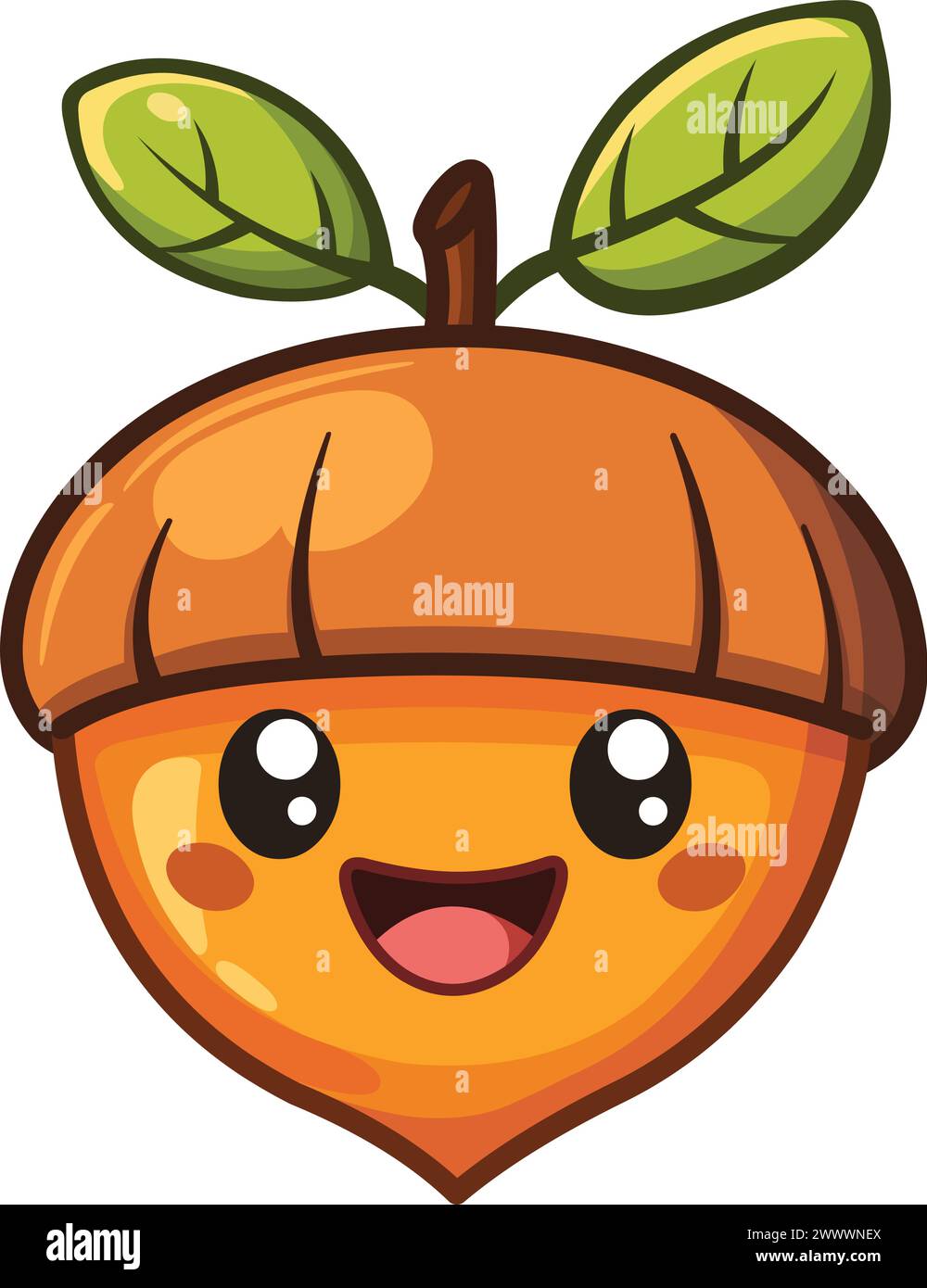 Happy acorn character in a chibi style Stock Vector