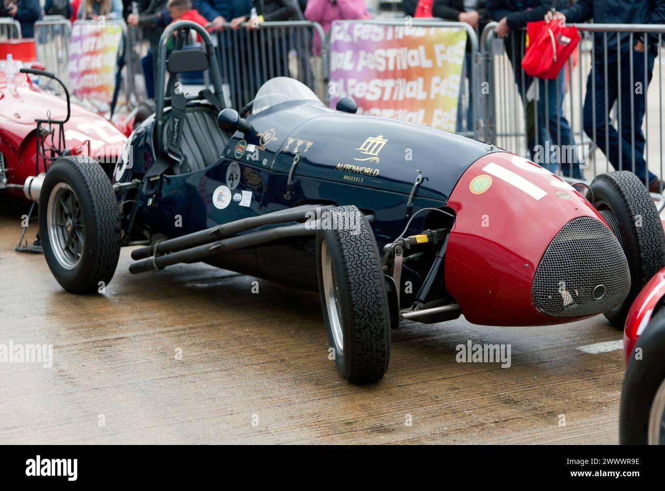 Paul Grant's Blue and Red, 1953, Cooper Bristol MkII, in the international paddock, before the HGPCA Pre '66 Grand Prix Cars Race Stock Photo