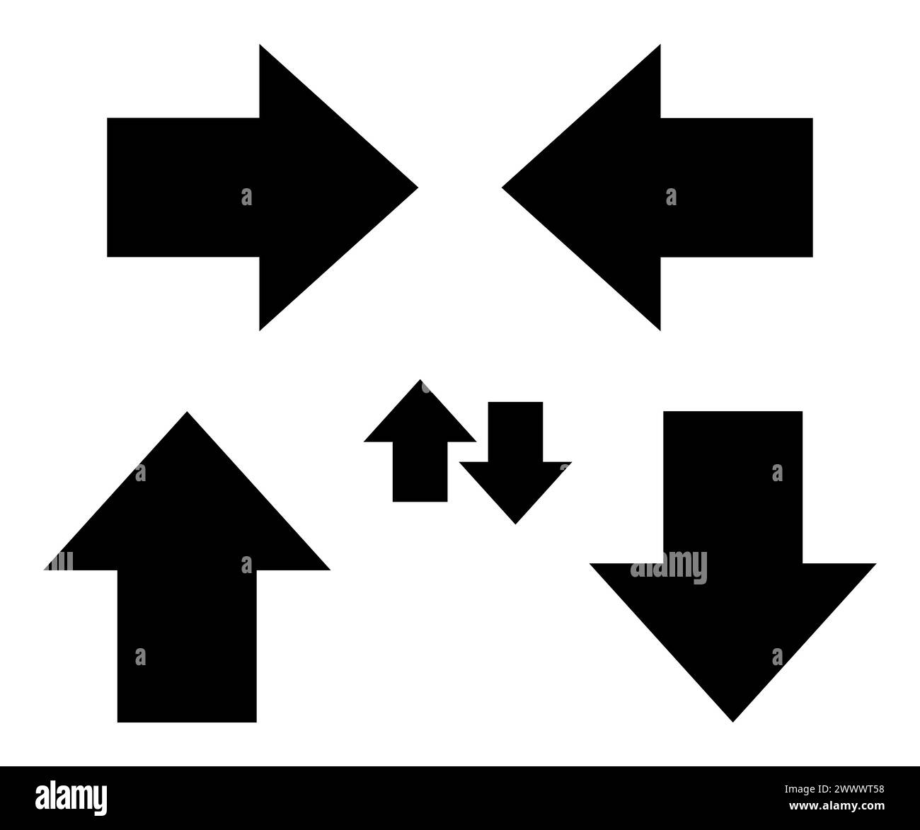 Large forward, right and left, up and down pointing solid long arrow ...