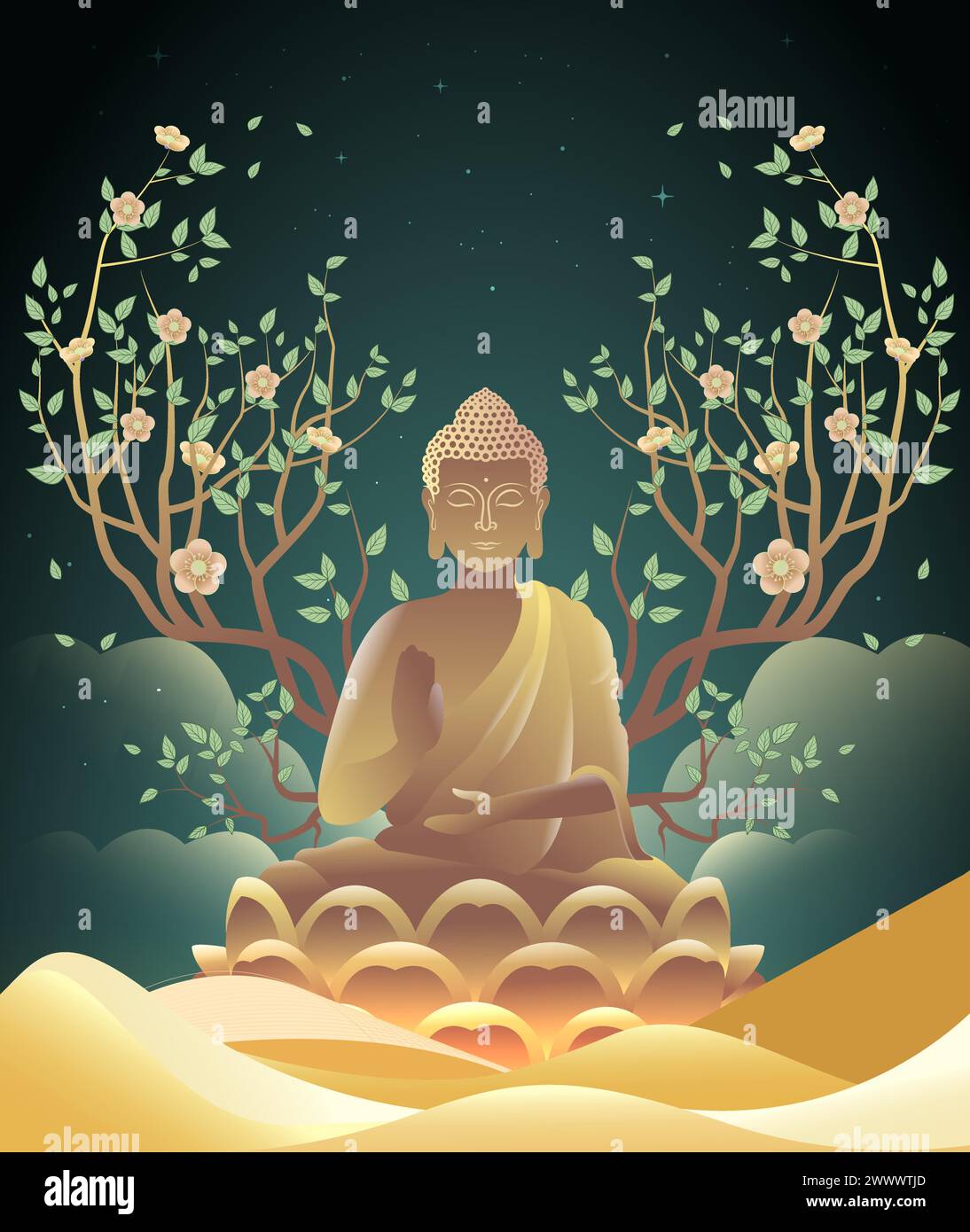 Happy Vesak Budha Purnima Day Background With Budha Statue Vector Illustration Stock Vector