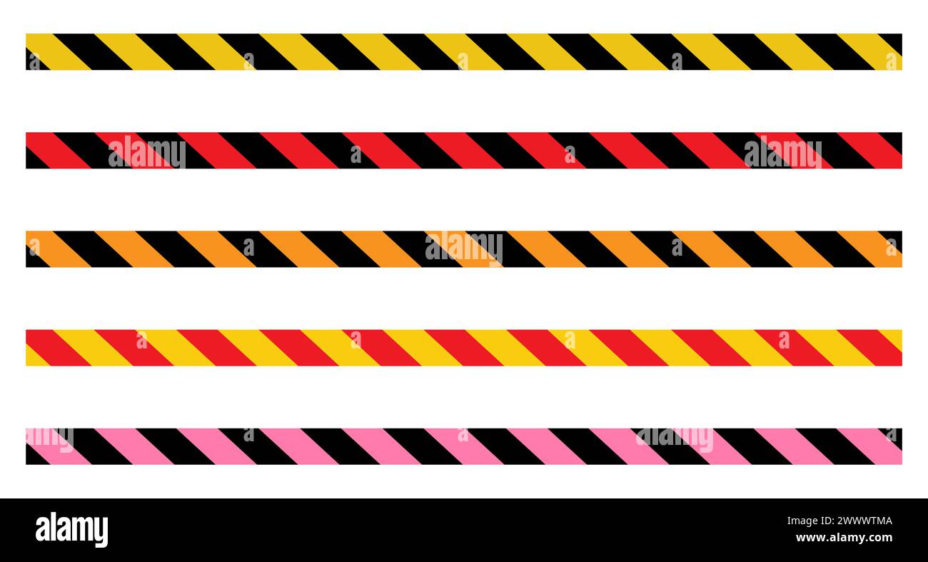 Warning tape with diagonal stripes caution tape border. Long danger ribbon vector. Stock Vector