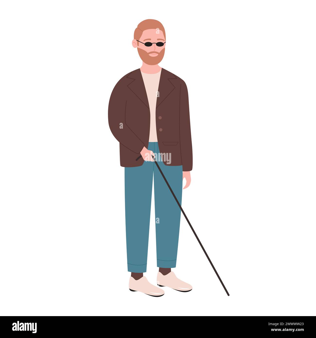 Blind man with walking stick. Man with visual disability, disabled ...