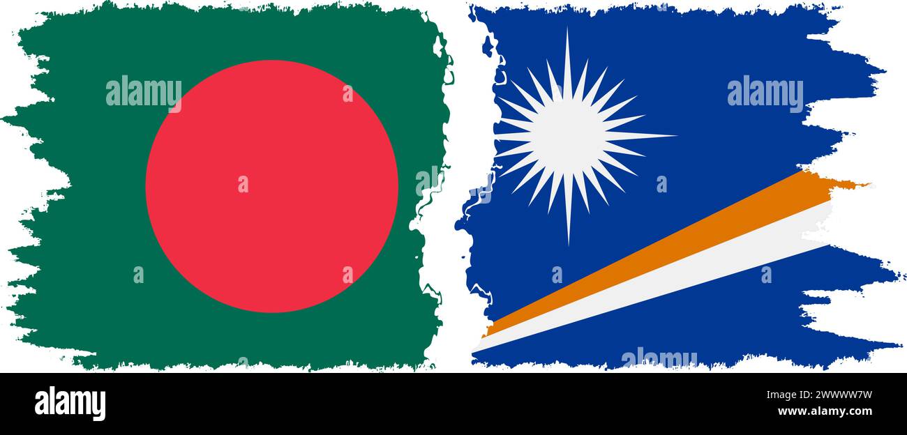 Marshall Islands and Bangladesh grunge flags connection, vector Stock Vector