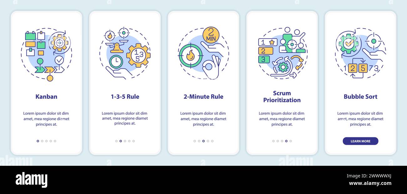 Prioritization tools onboarding mobile app screen Stock Vector