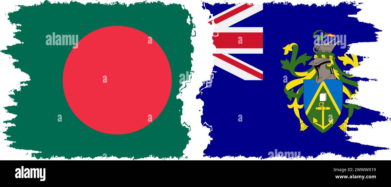 Pitcairn Islands and Bangladesh grunge flags connection, vector Stock Vector