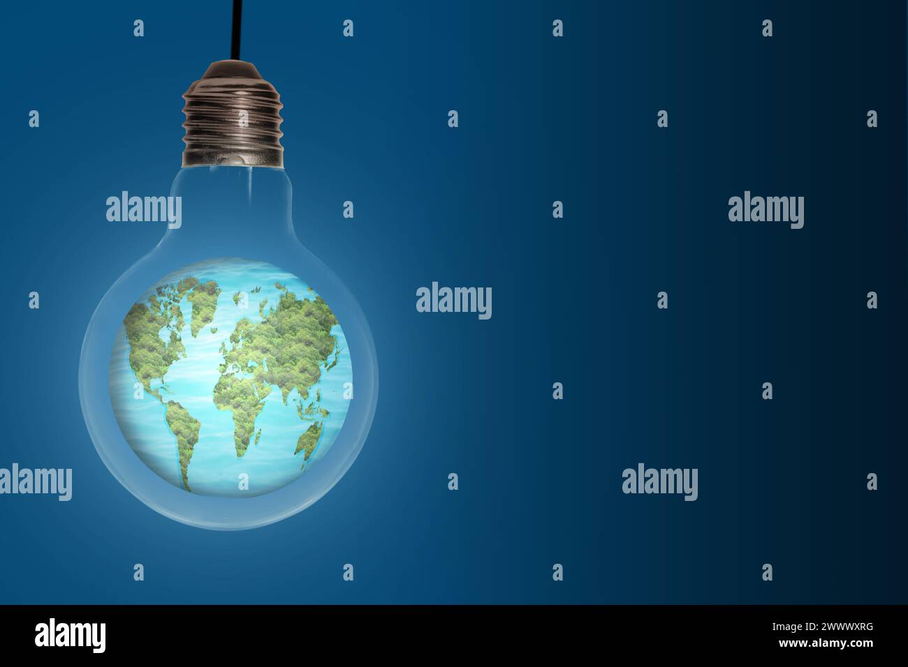 Globe inside the light bulb with a colored background. Earth day concept Stock Photo